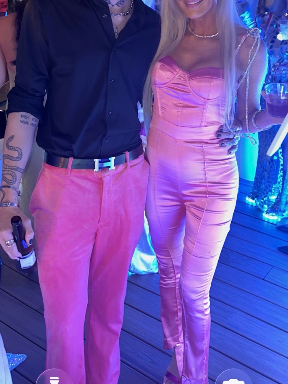 Women's Pink Satin Bustier Skinny Jumpsuit